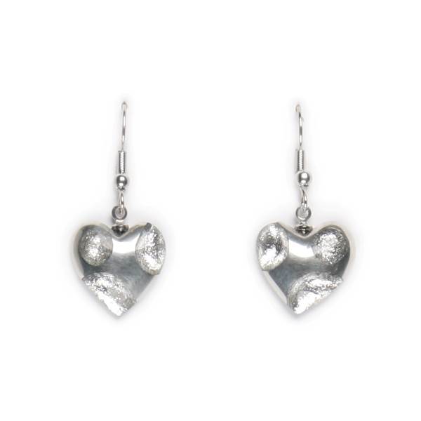Silver Domed Heart Polka dot Fish hook Earrings | The Jewellery Stop