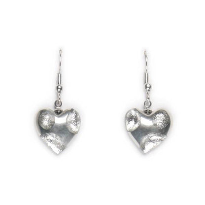 Silver Domed Heart Polka dot Fish hook Earrings | The Jewellery Stop