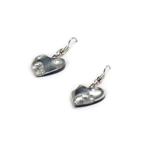 Silver Domed Heart Polka dot Fish hook Earrings | The Jewellery Stop
