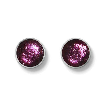Purple Metal Buttons Large Stud Earrings | The Jewellery Stop