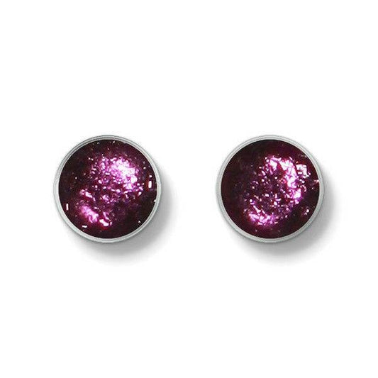 Purple Metal Buttons Large Stud Earrings | The Jewellery Stop