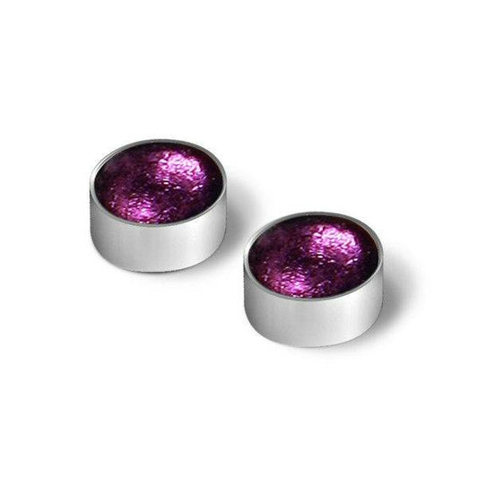 Purple Metal Buttons Large Stud Earrings | The Jewellery Stop
