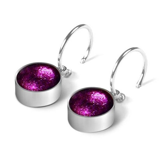 Aubergine Metal Buttons Creole Earrings | The Jewellery Stop