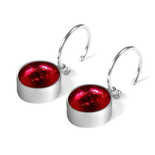 Cerise Metal Buttons Creole Earrings | The Jewellery Stop