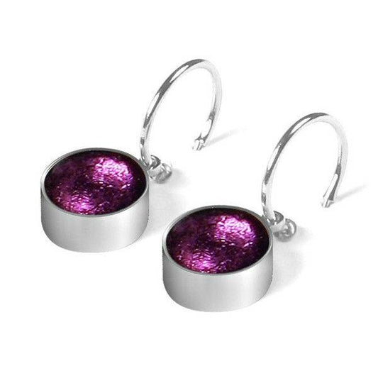 Purple Metal Buttons Creole Earrings | The Jewellery Stop