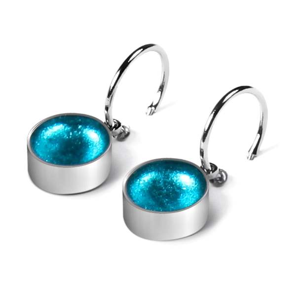 Teal Metal Buttons Creole Earrings | The Jewellery Stop