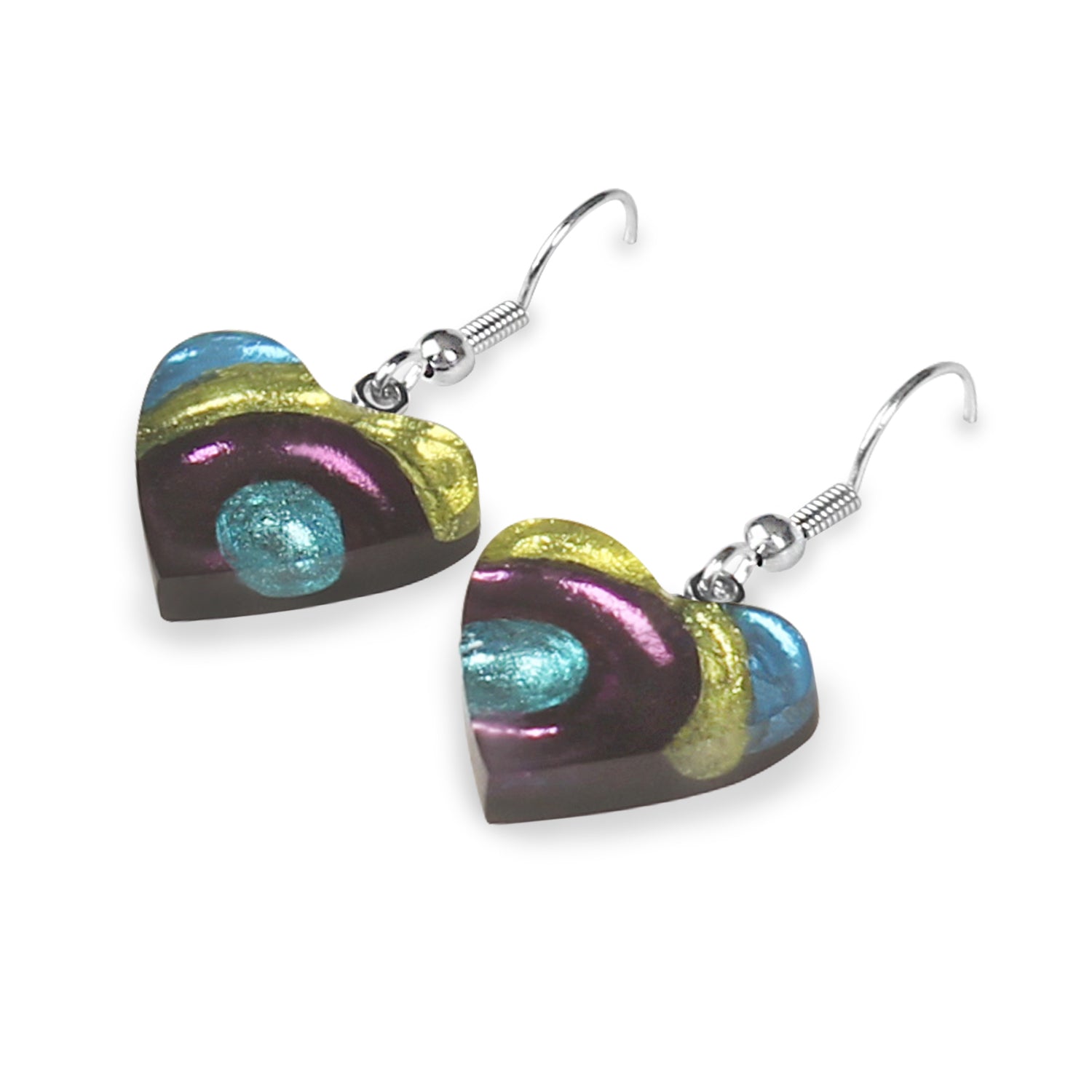 Kingfisher Heart Swirl Fish Hook Earrings
