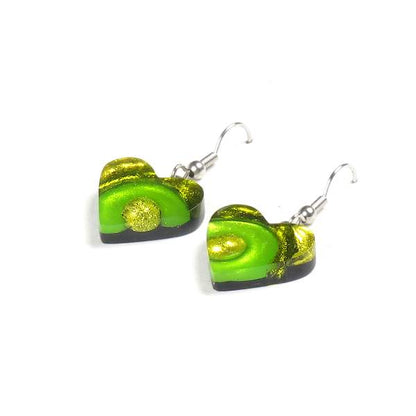 Lime Heart Swirl Fish Hook Earrings