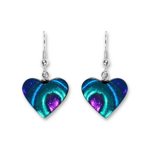 Peacock Heart Swirl Fish Hook Earrings | The Jewellery Stop