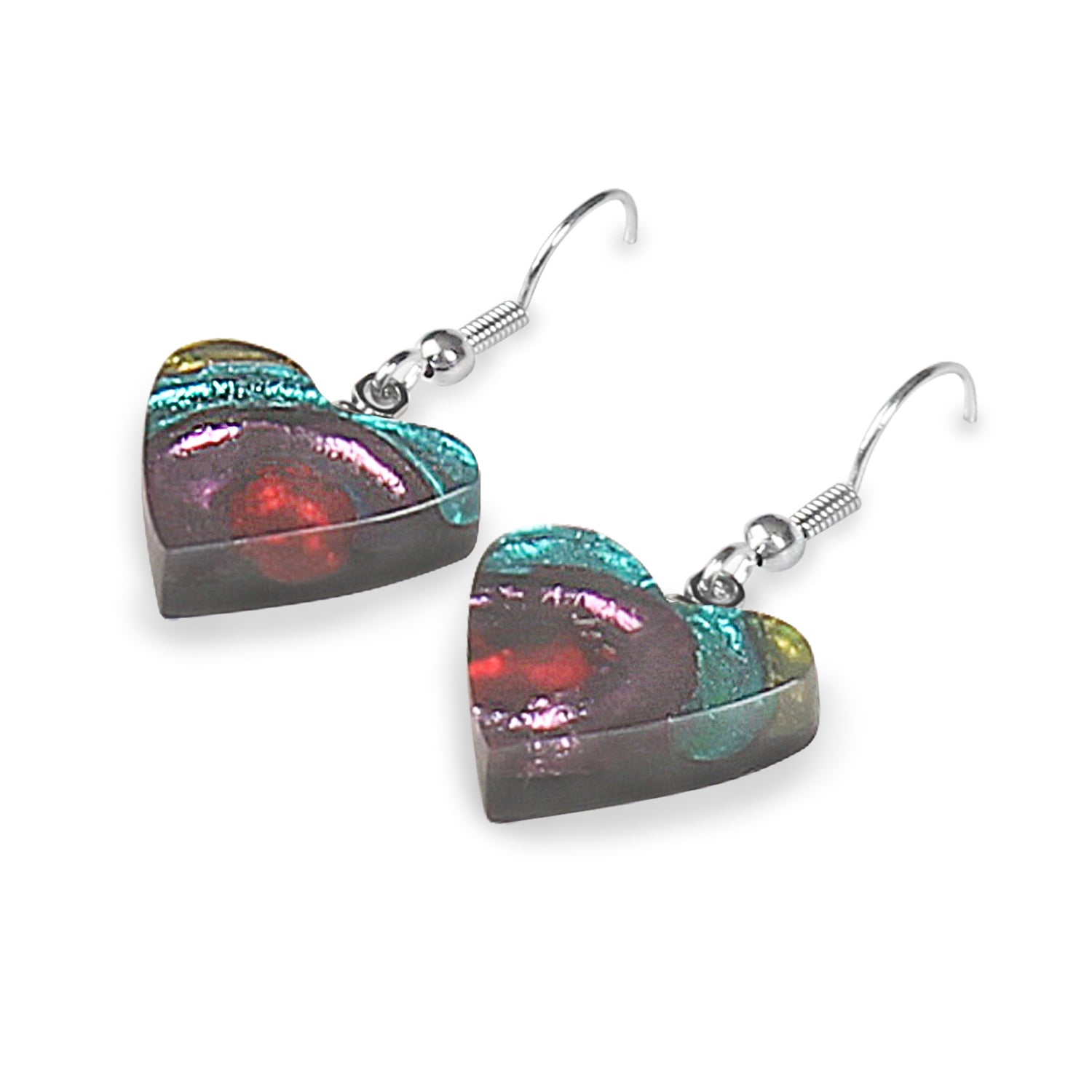 Rainbow Heart Swirl Fish Hook Earrings | The Jewellery Stop