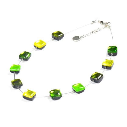 Peridot Square Buttons Necklace