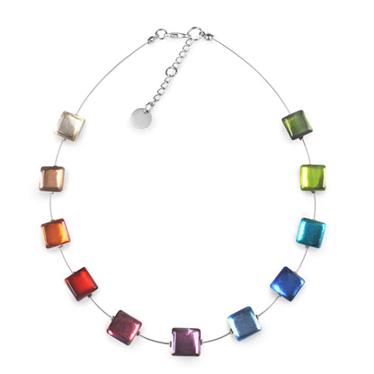 Rainbow Square Buttons Necklace