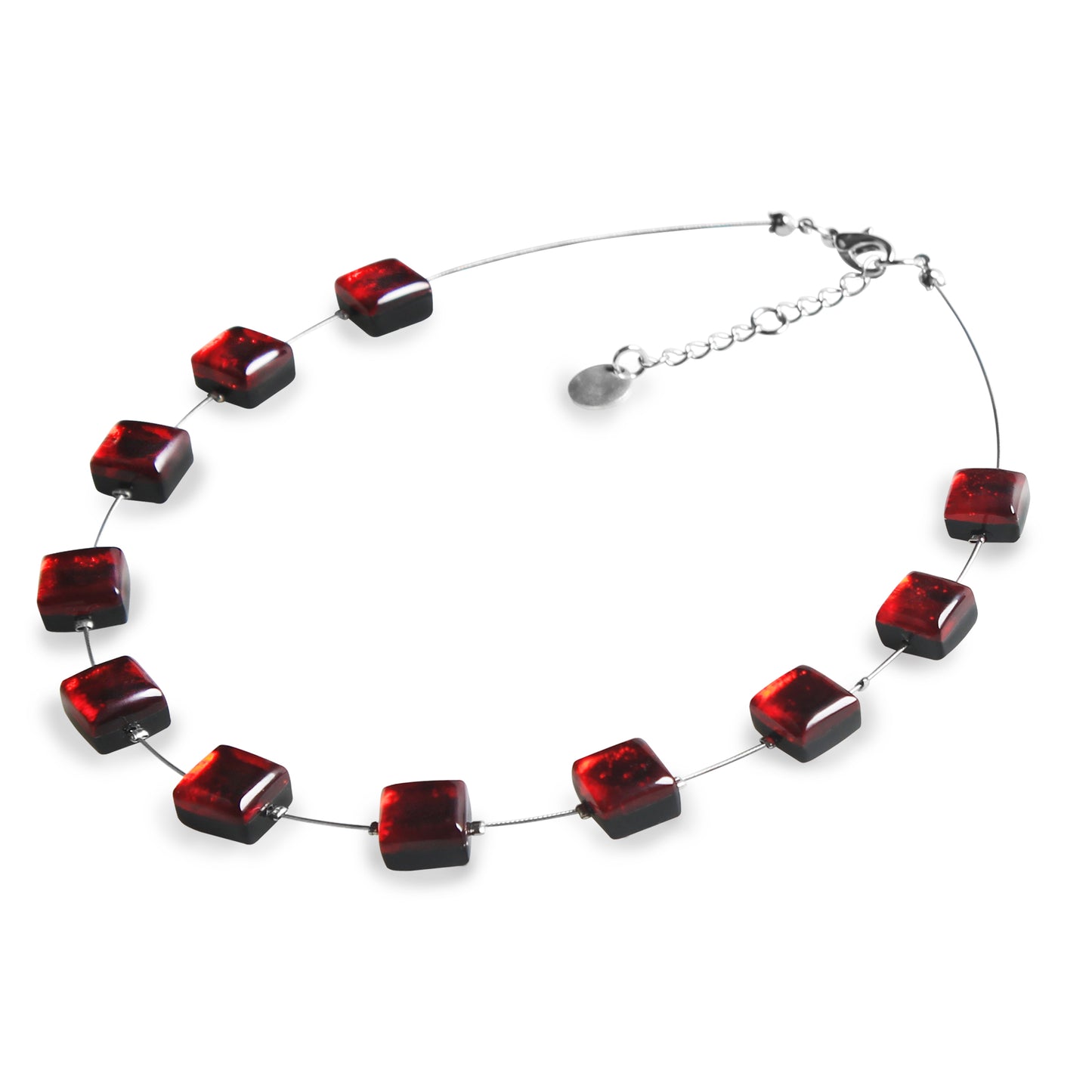 Red Square Buttons Necklace