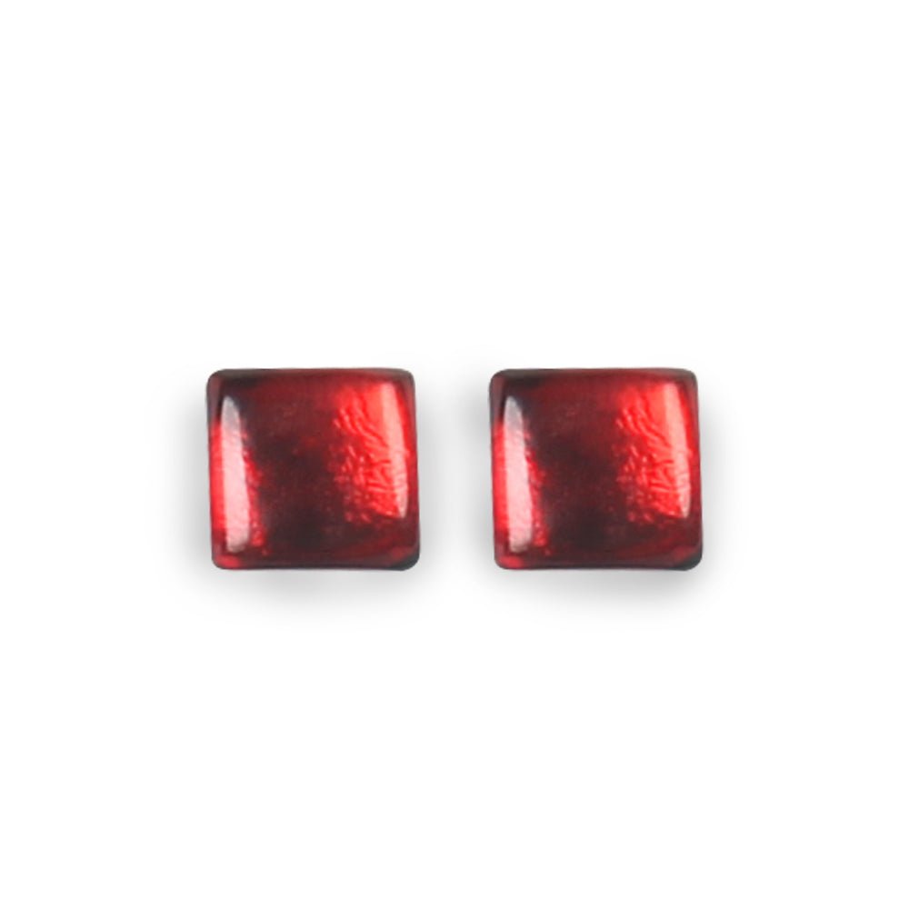 Red Square Buttons Stud Earrings | The Jewellery Stop