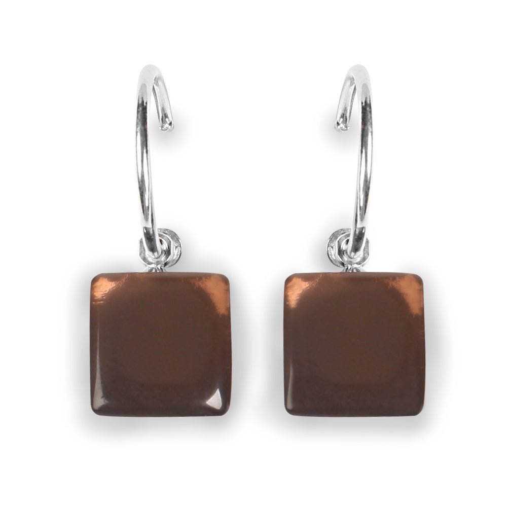 Mink Square Buttons Creole Earrings | The Jewellery Stop
