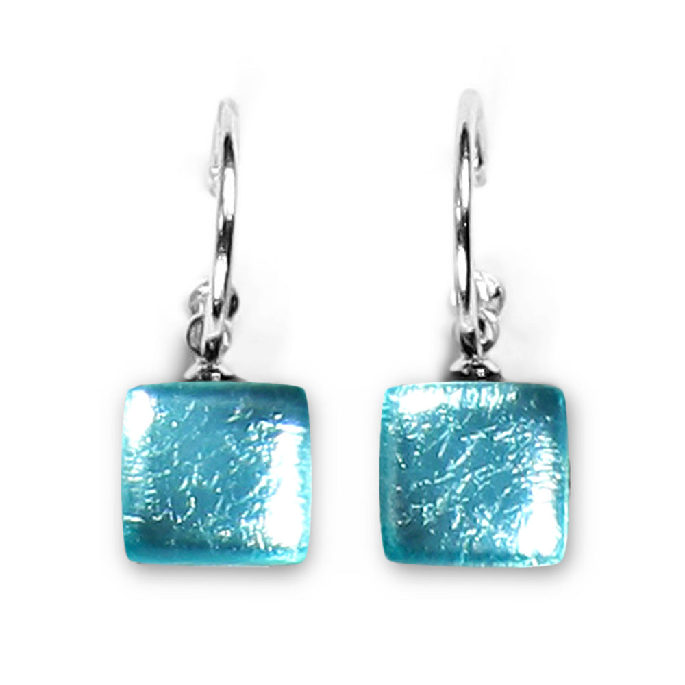 Ocean Mist Square Buttons Creole Earrings