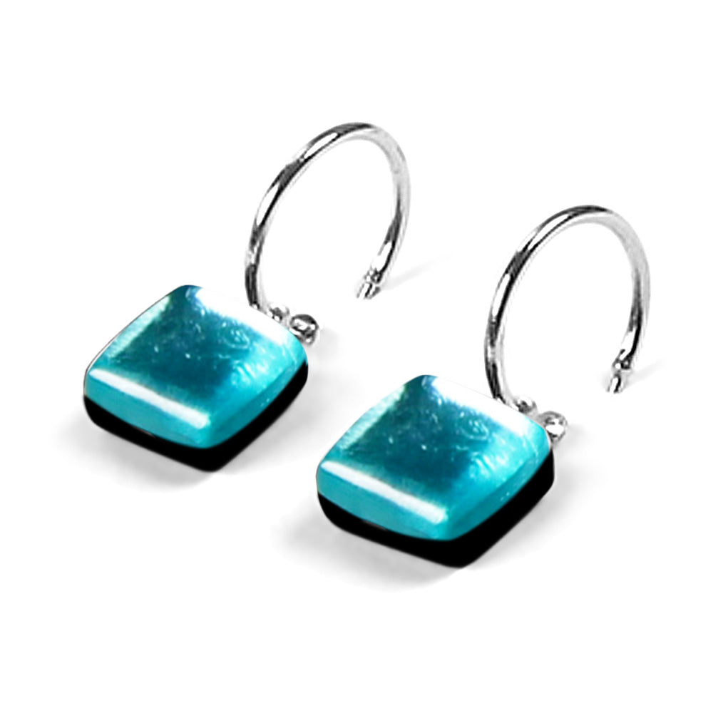 Ocean Mist Square Buttons Creole Earrings