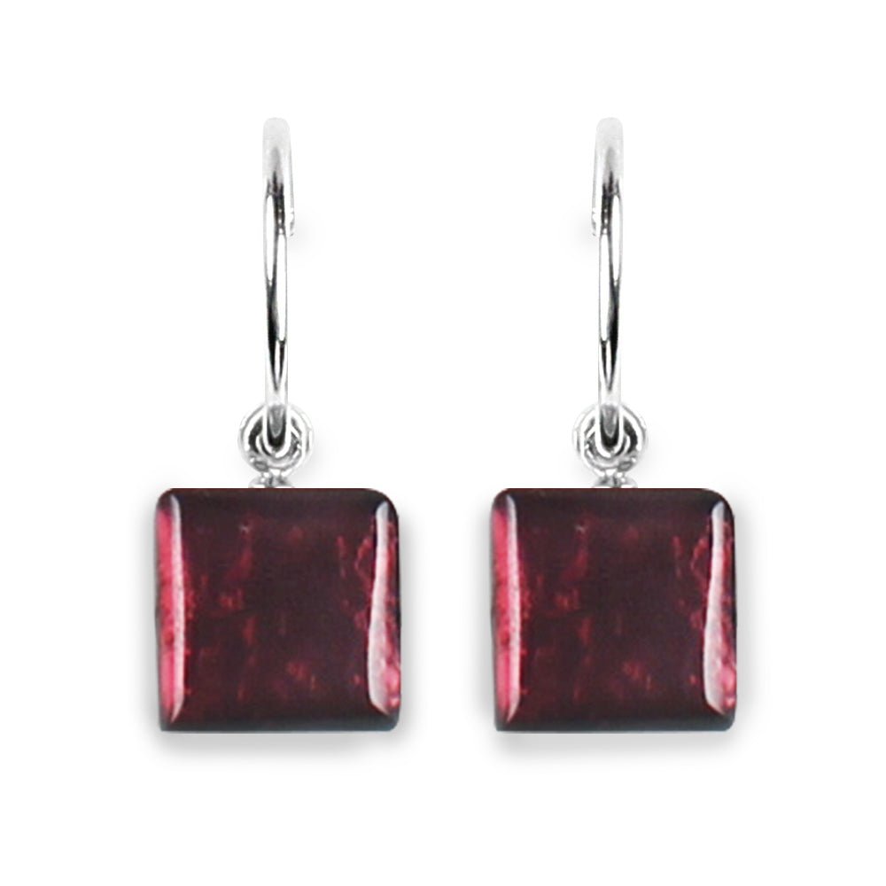Plum Square Buttons Creole Earrings | The Jewellery Stop