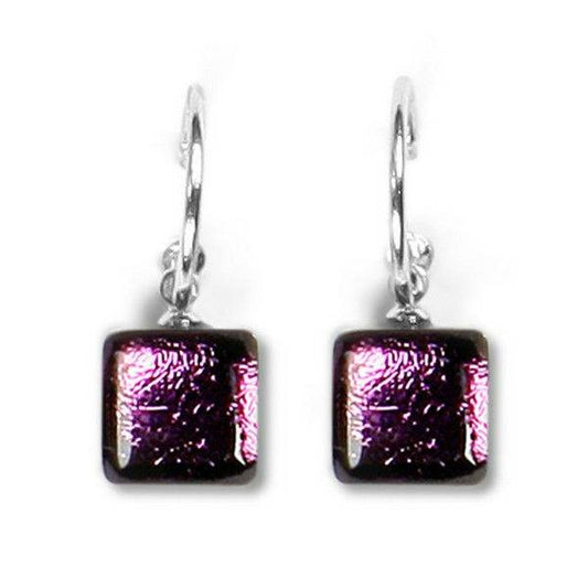 Purple Square Buttons Creole Earrings | The Jewellery Stop