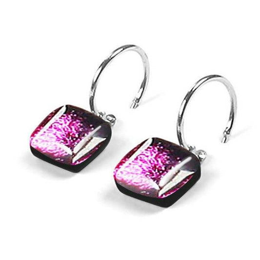 Purple Square Buttons Creole Earrings | The Jewellery Stop