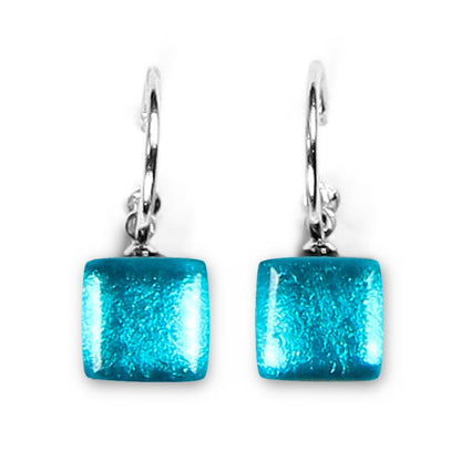 Teal Square Buttons Creole Earrings | The Jewellery Stop