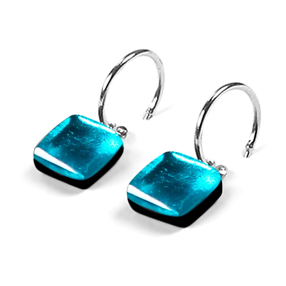 Teal Square Buttons Creole Earrings | The Jewellery Stop