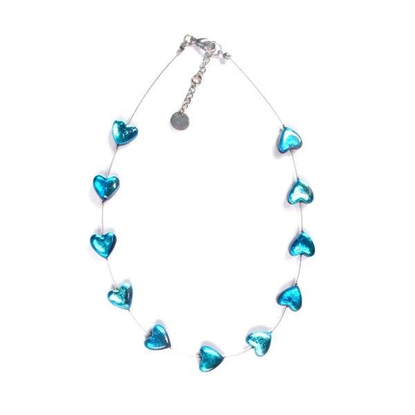 Aqua Heart Buttons Necklace