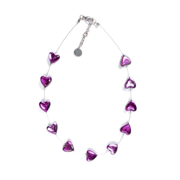 Purple Heart Buttons Necklace