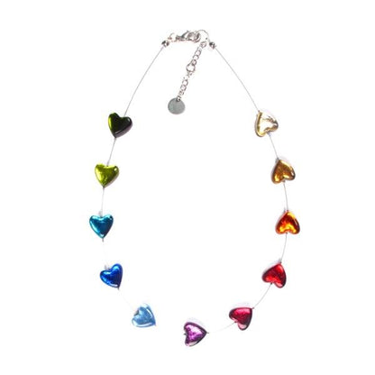 Rainbow Heart Buttons Necklace
