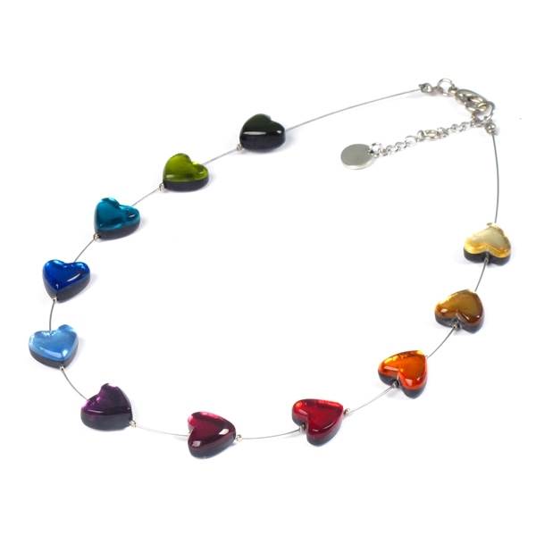 Rainbow Heart Buttons Necklace
