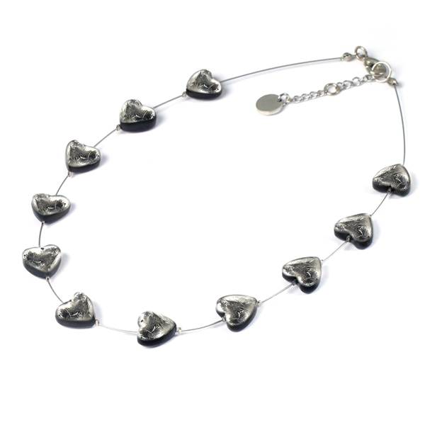Silver Heart Buttons Necklace