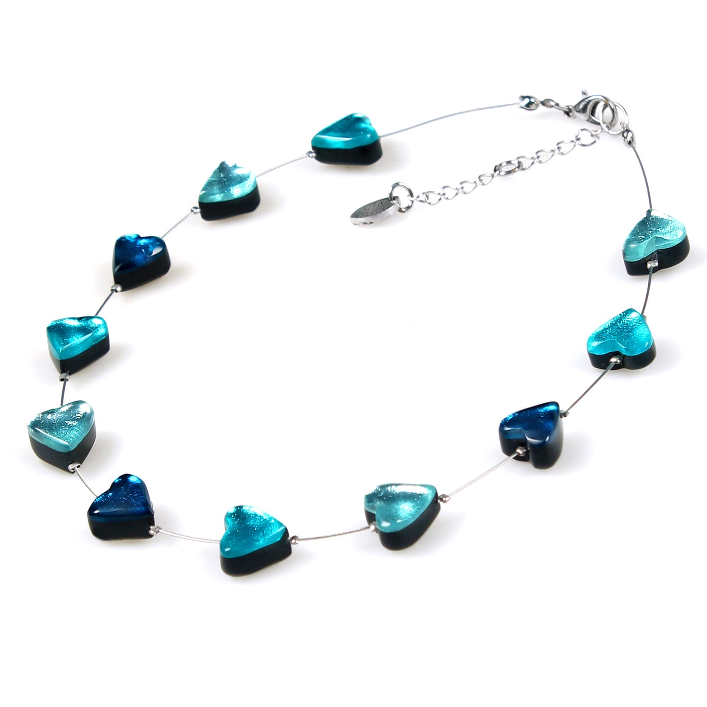 Teal Heart Buttons Necklace