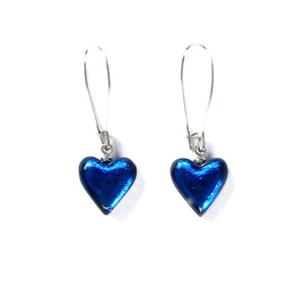 Navy Heart Long Hook Earrings | The Jewellery Stop