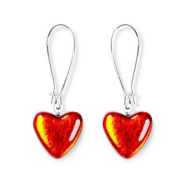 Orange Heart Long Hook Earrings
