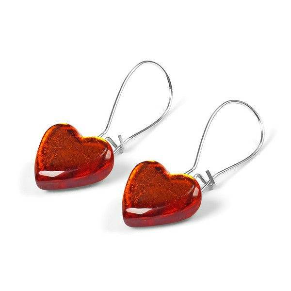 Orange Heart Long Hook Earrings