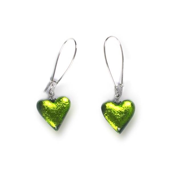 Peridot Heart Long Hook Earrings | The Jewellery Stop