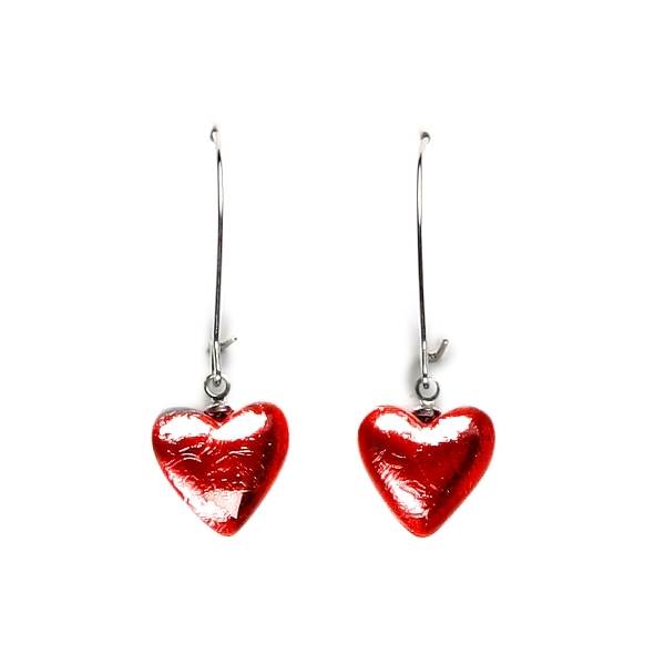 Red Heart Long Hook Earrings | The Jewellery Stop