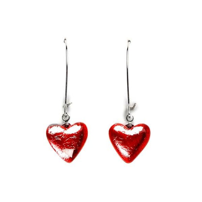 Red Heart Long Hook Earrings | The Jewellery Stop