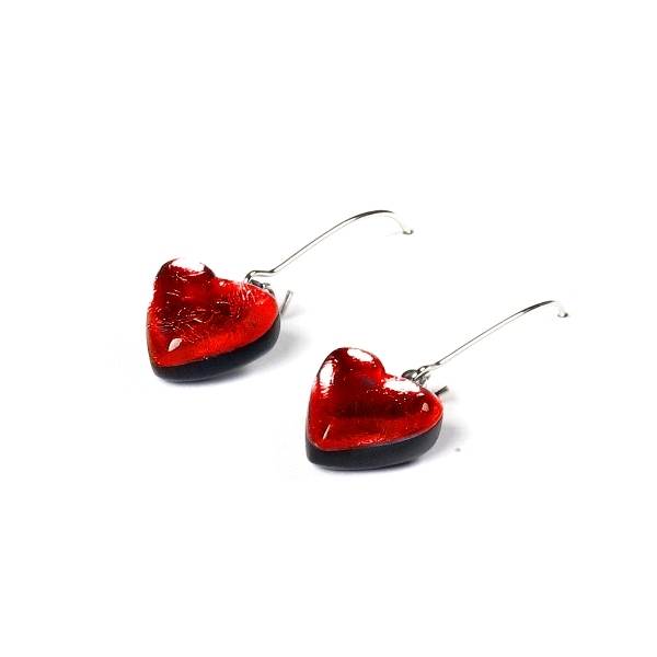 Red Heart Long Hook Earrings | The Jewellery Stop