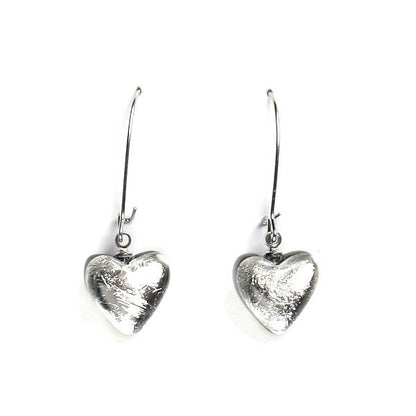 Silver Heart Long Hook Earrings | The Jewellery Stop