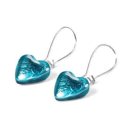 Teal Heart Long Hook Earrings | The Jewellery Stop