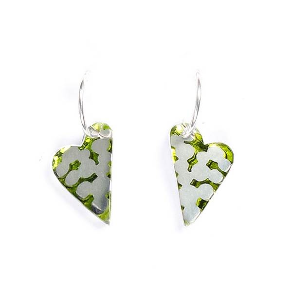 Green Dalmatian Heart Creole Earrings