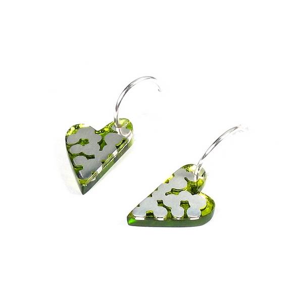 Green Dalmatian Heart Creole Earrings