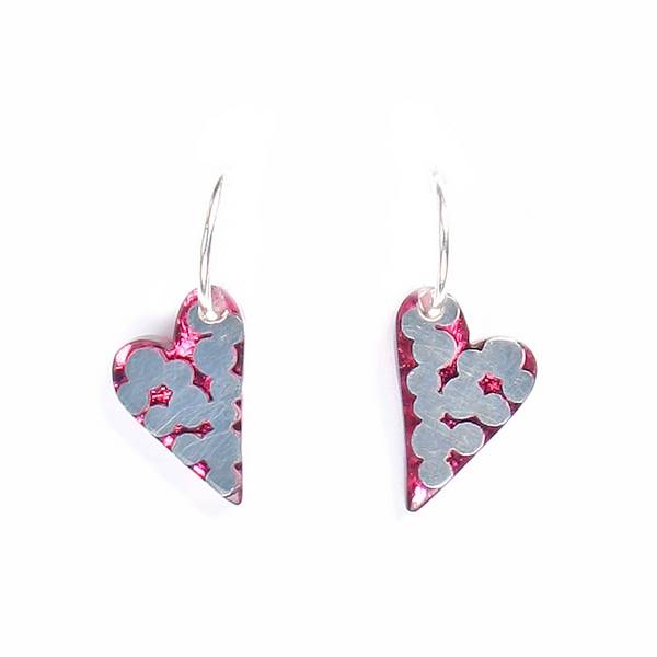 Pink Dalmatian Heart Creole Earrings