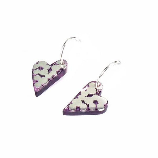 Purple Dalmatian Heart Creole Earrings | The Jewellery Stop