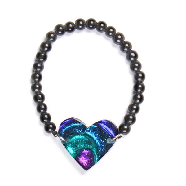 Peacock Heart Swirl Bracelet on Glass Beads