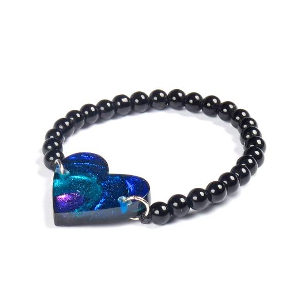 Peacock Heart Swirl Bracelet on Glass Beads