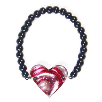 Raspberry Heart Swirl Bracelet on Glass Beads | The Jewellery Stop