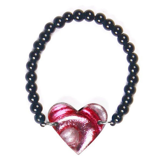 Raspberry Heart Swirl Bracelet on Glass Beads | The Jewellery Stop