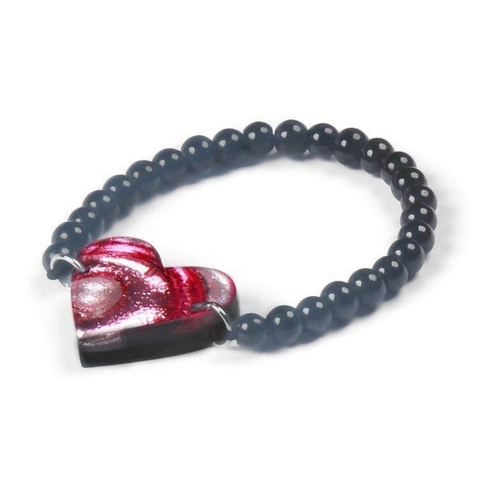 Raspberry Heart Swirl Bracelet on Glass Beads | The Jewellery Stop
